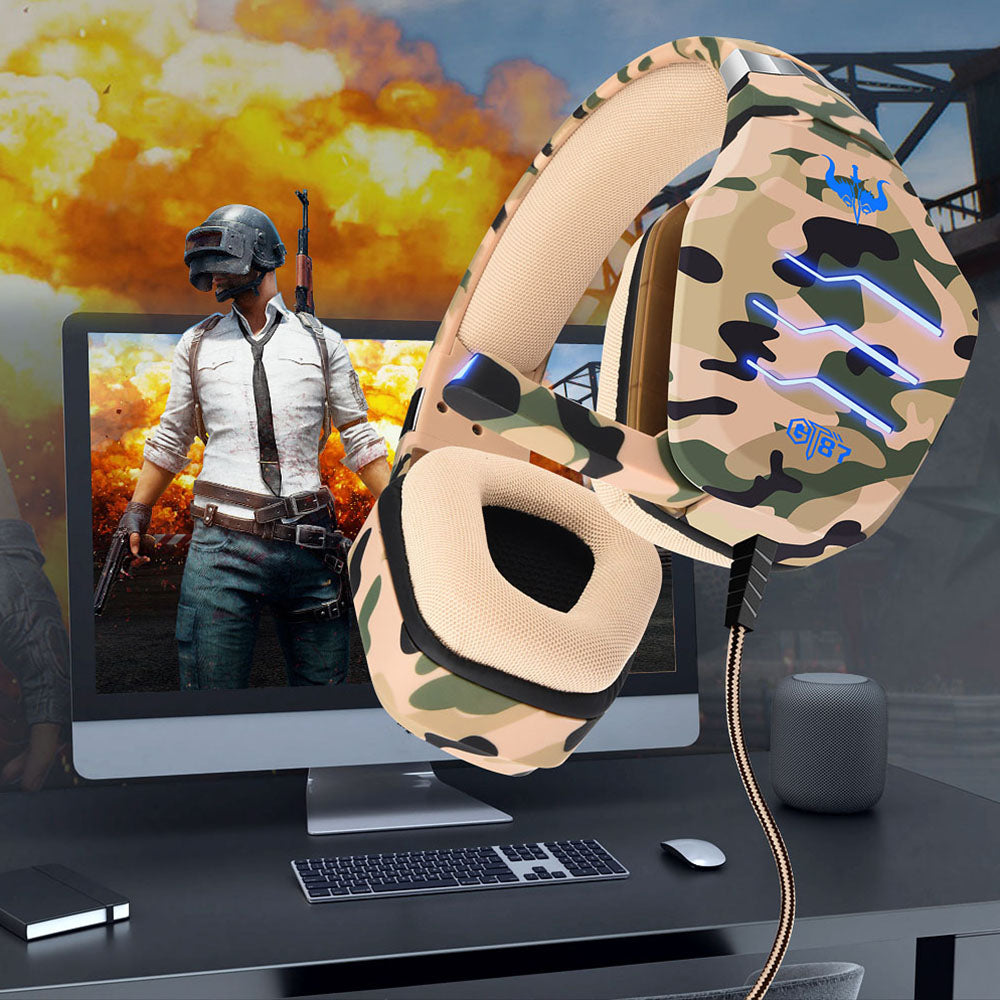OVLENG GT87 USB+2*3.5mm Wired E-sports Gaming Headphone Camouflage Ergonomic Over-Ear Headset with LED Light OVLENG GT87 USB+2*3.5mm Wired E-sports Gaming Headphone Camouflage Ergonomic Over-Ear Headset with LED Light